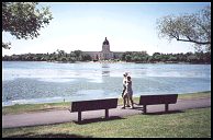 Wascana lake and the Provincial
 Legislative bldg in the distance. (46 kb)